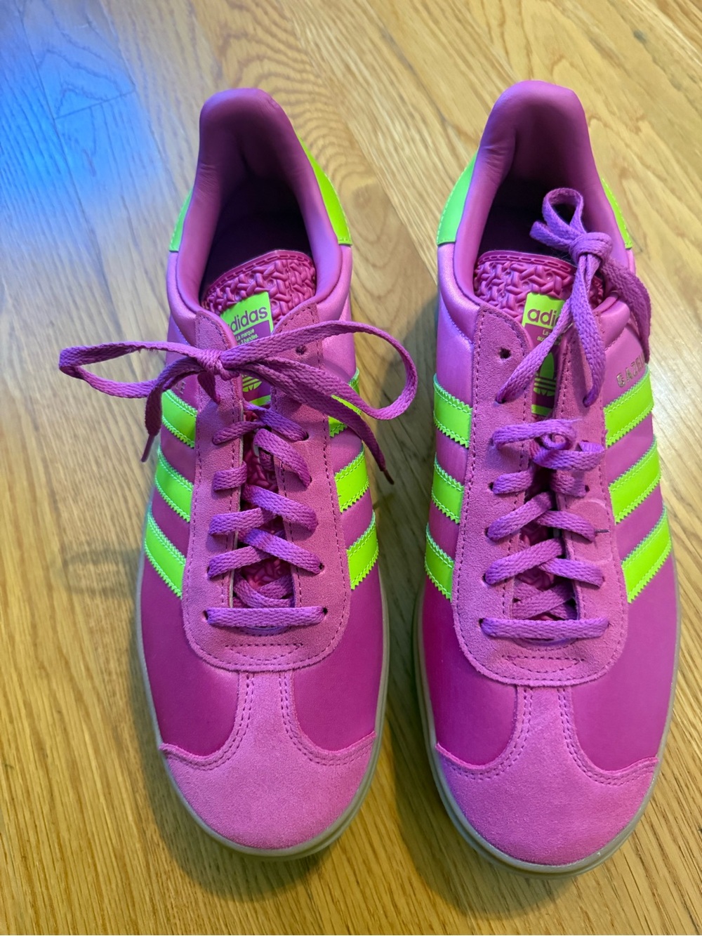 adidas Women's Pink Sneakers with Neon Green Stripes